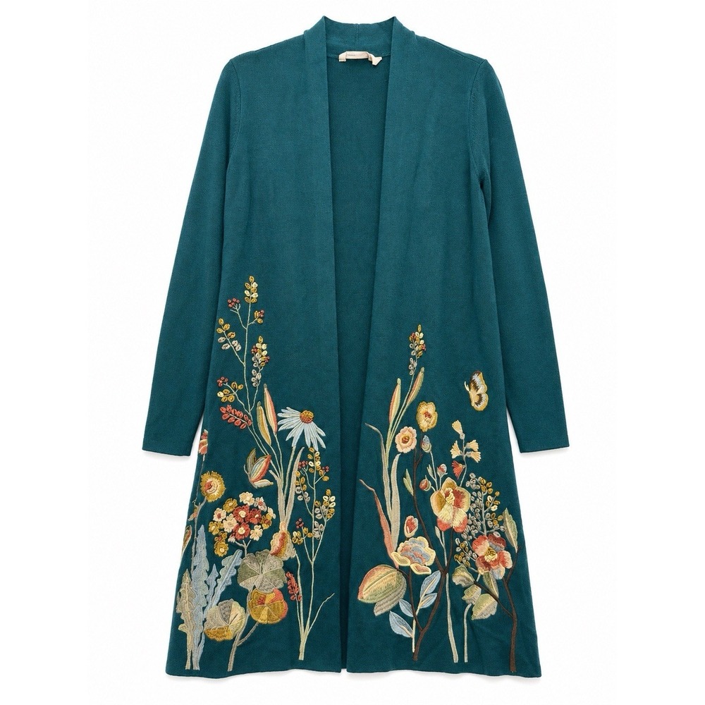 soft surroundings long cardigan sweater S Boho Floral Embroidery Hippie Art